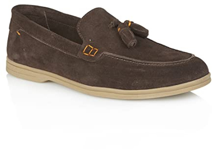 Silver Street London Men's Wembley Suede Leather Slip on Casual Tassel Summer Loafer, Brown, 12
