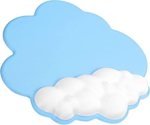 AJAZZ Gaming Mouse Pad Wrist Rest Ergonomic Cloud Mousepad with Gel Memory Foam, Non-Slip Rubber Base, Comfortable for Home Office, Laptop, Mac, Lightweight, Easy Pain Relief, Blue/white