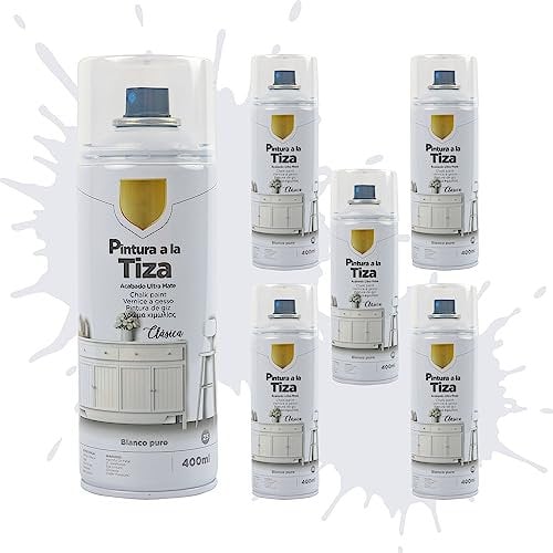 Etrexonline Pintura en Spray Ultra Mate a la Tiza, Chalk Paint Spray, Ideal para Metal,Madera y Cerámica, Acabado de Estilo Vintage - Color Blanco puro (400ml, 6 Unidades)