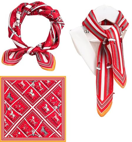 GIMIRO Schal aus imitierter Seide [53 x 53cm] Quadratische Schals Impressionismus-Muster Vintage-Schal für Büroarbeit oder lässigen Bund (Red Horses)