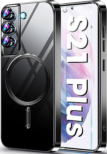 Neivi für Samsung Galaxy S21 PLus Hülle für Mag-Safe mit Kameraschutz mit Schutzfolie, Transparent Vergilbungsfrei[Unzerstörbarer Militärschutz]Dünn Stoßfeste Schutzhülle Handyhülle S21 PLus (Schwarz)