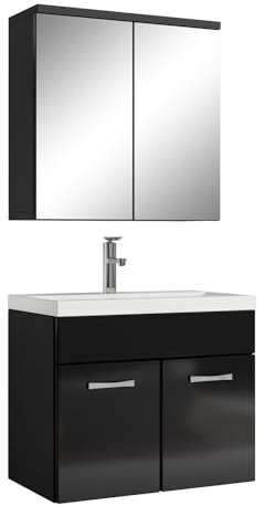 Badplaats B.V. Badezimmer Badmöbel Set Montreal 01 mit Spiegelschrank 60cm Waschbecken Hochglanz Schwarz - Unterschrank Waschtisch Möbel