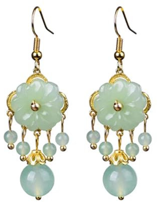 Achat-Ohrringe, baumelnd, grüne Jade-Blumen-Ohrringe für Damen, luxuriöser Vintage-Stein, modischer echter Schmuck, feiner Valentinstagsschmuck für Frauen, Einheitsgröße, Kunststoff