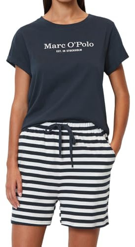 Marc O'Polo Women's Mix&Match Short Pyjama Pajama Set, Navy/White, Small