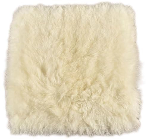 Kuhfelle Online & Nomad Lammfell Sitzauflage Stuhlkissen aus echtem kurzwolligen Lammfell Natur 37 x 37 cm Schaffell Auflage (Creme weiß)