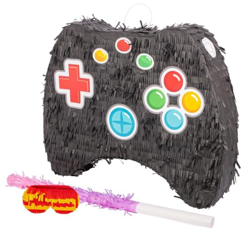 Fax Potato Game Controller Pinata, Stick & Blindfold Set - 3pc - Pink Stick - Mexican Kids Girls Boys Birthday Large Party Parties Games Decorations Kit - W50cm x D10cm x H41cm