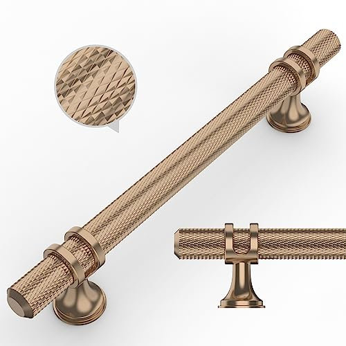 Coinkoly 10 Pack Champagne Bronze Cabinet Pulls 128MM Hole Centers Kitchen Cabinet Handles Knurled Drawer Pulls Kitchen Cupboard Handles UK0002