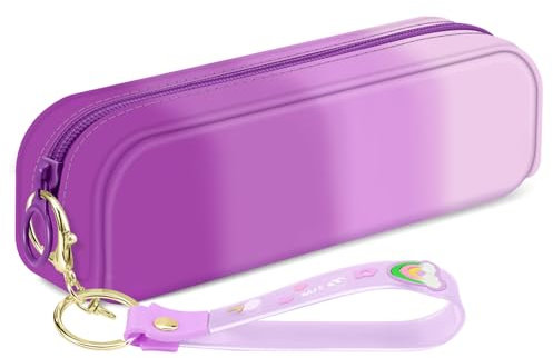 FINPAC Federmäppchen aus Silikon - Stylische Federtasche Mäppchen Stiftetasche Schlamperbox, Tragbare Tasche Aufbewahrung von Stiften & Kosmetik, Schulmäppchen für Schule & Büro, (Lila)