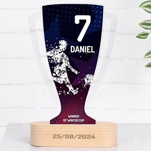 Wanapix | Coppa Trofeo Personalizzabile con Nome | Trofeo Sportivo | Coppa Personalizzata | Plexiglass | Base in Legno Naturale Inciso | Stars