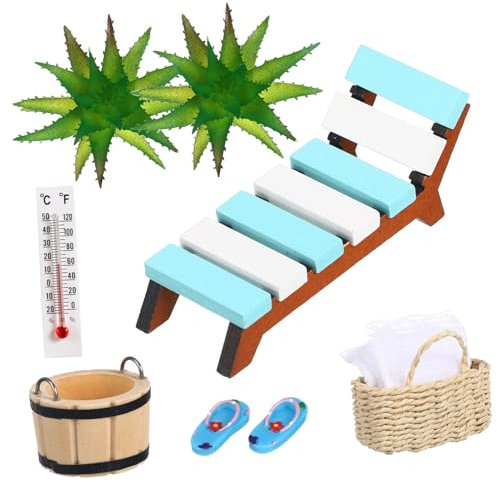 WOONEKY 1 Set Miniatur Deko Sauna Miniatur Lounge Stuhl Mini Strandstuhl Modell Miniatur Sachen Strand Mikro Landschaft Miniatur Mikro Landschaft Zubehör Puppenhaus Zubehör