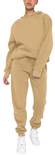 amropi Tuta da Donna Vello Foderato Pullover Felpa con Cappuccio e Pantaloni Jogging Tute Mandorla, M