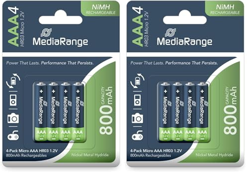 MediaRange ACCU Micro Piles (4) 1, 2V MRBAT120 HR03 Rechargeable AAA (Lot de 2)