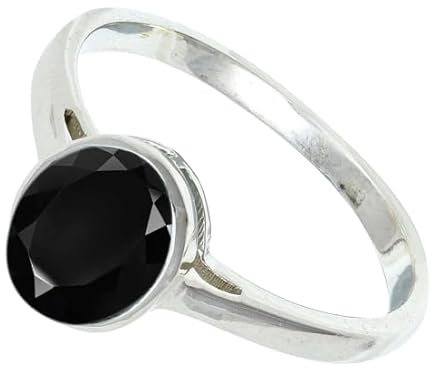 JEWELFORCE 925 Sterling Silber Schwarzer Onyx Edelstein Ring Herren Damen Stein Band Ring Alle Größen Ring Handgefertigter Schmuck JSR-1156AE_55 (17.5)