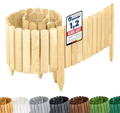 Garronda Rasenkante Holz Beeteimfassung 200 cm x 30 cm Flexibler Rollborder Zaun für Garten GD-0109 (Natural (nicht imprägniert), Höhe: 30 cm)