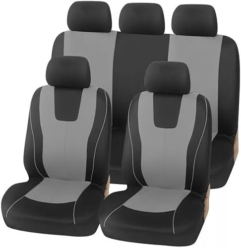 TIUEO Autositzbezüge für Citroen C1 I 2008-2012, Poly-Baumwolle, Schwarz-Grau, Auto, Sitzbezug, Wasserdicht, Atmungsaktiv, Komplettes Auto-sitzbezug Set