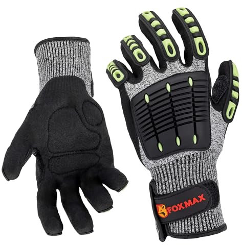Foxmax - Guanti da Lavoro Uomo Antitaglio ANSI A5 - Resistenti, Antivibrazione, Antiscivolo per Meccanico, Edilizia, Officina (10 (Xl - XXL))