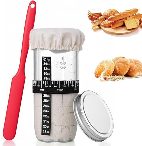 Sauerteig Starter Set, 1000ml Sauerteigbro Backbehälter, Sourdough Starter Jar Kit, Sauerteig Starter Set, Sauerteig Glas, Sauerteig Starter, Wiederverwendbares Backzubehör