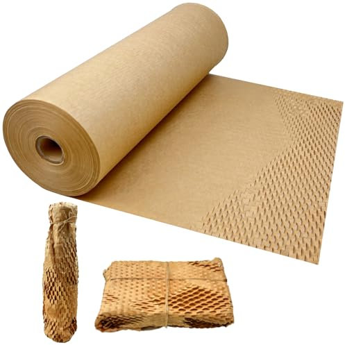 ZZMYSYXL Honeycomb Packing Paper Roll 38cmx80m, Packaging Wrap Paper with 15m Jute Rope,Thick Honeycomb Cushioning Wrapping Roll for Moving House Shipping Packing Breakables Gift