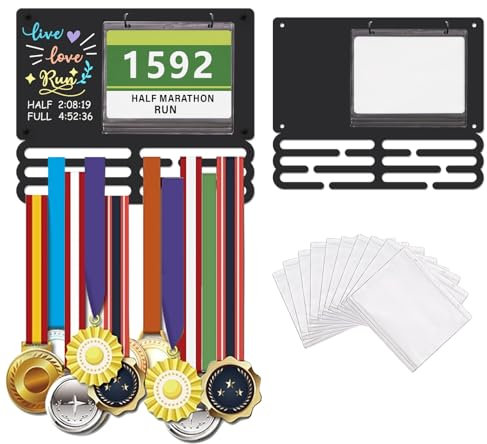 SUPERDANT Porta Medaglie da Corsa Espositore per Medaglie da Maratona con 10 pettorale e 12 Ganci Organizer per Mensola in Ferro per Medaglia da Maratona