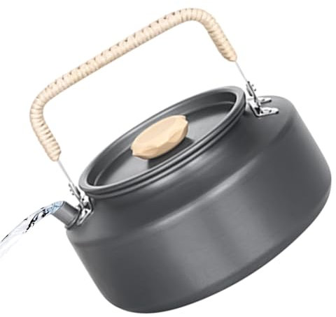 Fravsiu Portable Camping Kettle, Ergonomic Heat Proof Metal Water Boiler, Lightweight Gray Camp Teapot for Hiking, Backpacking, Picnics, and Outdoor Survival Use 5.91x3.15 Inches