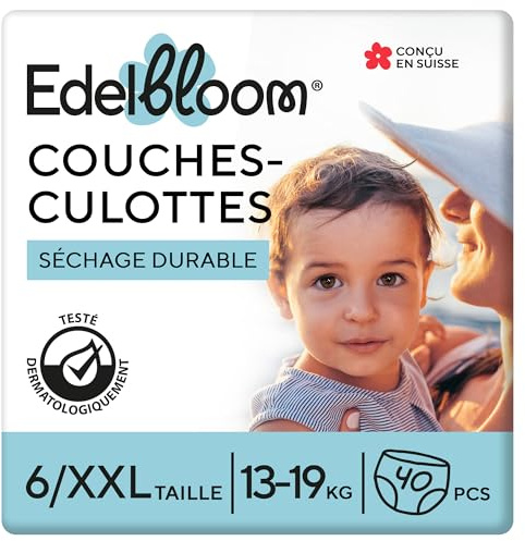 Edelbloom Premium 40 Windelhöschen Größe 6 (13–19 kg), Ultra-Saugfähig & Atmungsaktiv, Hypoallergen, Extra Weich & Sanft für Babys, Dermatologisch Getestet, Sicherer Auslaufschutz, Für Tag & Nacht