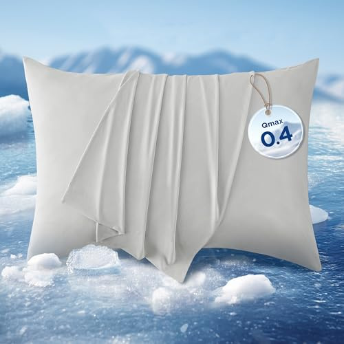 Bedsure kühlender Kissenbezug 2er Pack - 40x80cm, Grau | Arc-Chill Kühlfasern, Q-Max 0,4 mit Reißverschluss, kühlender Sommer, atmungsaktiv, hautfreundlich, superweich, Nachtschweiß