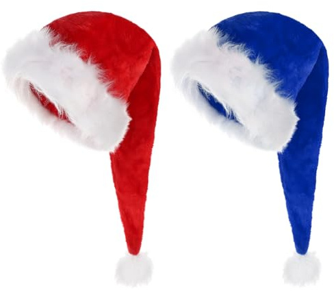 2pc Weihnachtsmütze Erwachsene Nikolausmütze Plüsch Rund Weihnachtsmann Mütze Kuschelig Nikolaus Deko Warm Weihnachten Festlich Mützen Weich Unisex Weihnachtsfeier Santa Plüschhut für Fasching Party
