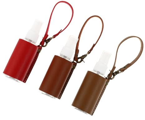 DECHOUS 3 Sets Portable Perfume Travel Bottles with Pu and Abs Key Ring Cases, Liquid Containers with Holder, Keychain Design for Travel