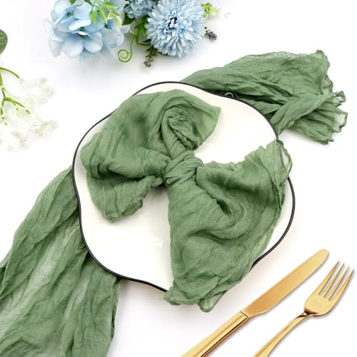 24 Stück stoffservietten salbeigrün,50x50CM,servietten salbeigrün, Gaze Käsetuch Servietten aus Baumwolle, Boho Vintage Stoffservietten weich & wiederverwendbar für Hochzeit, Taufe, Tischdekoration