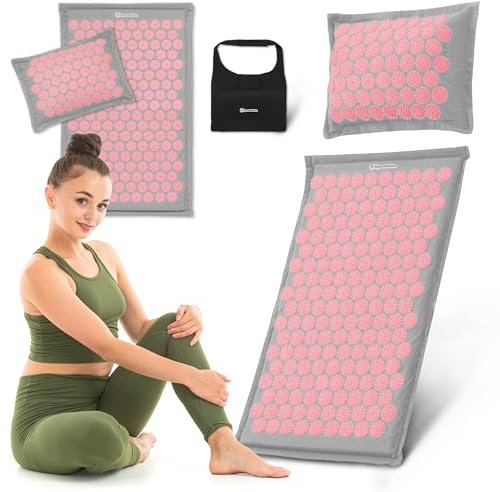 HyperMotion Akupressurmatte mit Kissen Eco - Akupunktur Matte - Massagematte Ganzkörpermassage, Akupressurmatte Set für Entspannung, Kokosfaser und Buchweizen 68 × 42 × 2 cm