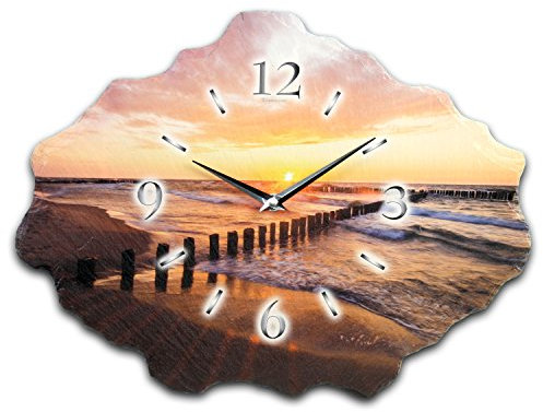 Designer-Wanduhr aus Stein (Keramik) Größe ca. 40x30cm mit flüsterleisem Uhrwerk (Strand, leises Funkuhrwerk)