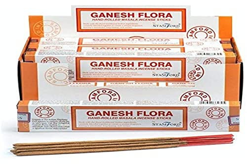 STAMFORD INC Stamford 37270 Ganesh Flora Traditioneller Masala-Räucherstäbchen, 15 Stäbchen, 12 Packungen, Einheitsgröße, Mehrfarbig, Length 21cm 15g per Pack