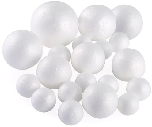 Pllieay 20 Pieces 5 Sizes Christmas White Foam Balls Polystyrene Craft Balls Art Decoration Foam Balls for Art, Craft, Household, School Projects and Easter Party Decoration | art decoration foam balls for arts, crafts, household, school projects and party decoration, cake decoration