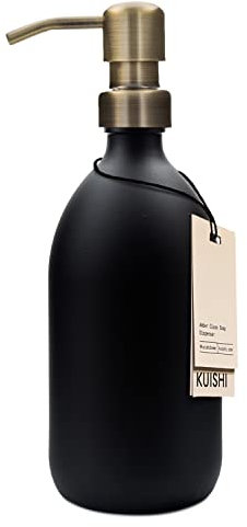 Kuishi 500 ML Bouteille en Verre Noir-Distributeur de Savon-Pompe en Acier Inoxydable doré-réutilisable-écologique-Polyvalent-élégant-décor Moderne pour la Maison