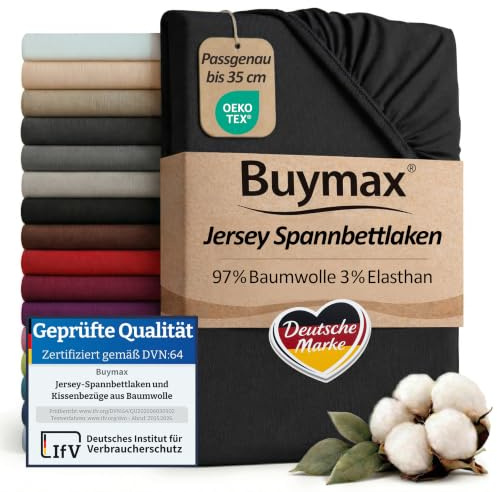 Buymax Wasserbett Spannbettlaken Stretch 180x200-200x220 cm für Wasserbetten und Boxspringbetten Bettbezug für Matratzen bis 35 cm Matratzenhöhe, Schwarz