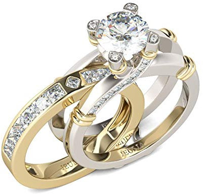 Jeulia Femme Bagues Ensemble en Argent Sterling Solitaire Anneau Plaqué Or Rose 18k Bagues Interchangeable pour Anniversaire Mariage Engagement (plaqué or, 58)