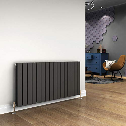ELEGANT 600 x 1216 mm Column Horizontal Designer Radiators Anthracite Double Flat Panel Horizontal Radiator, Modern Central Heating Perfect for Bathrooms, Kitchen, Hallway, Living Room