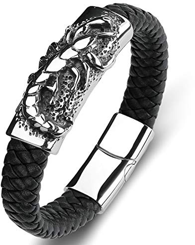 Beydodo Leder Armbänder Männer, Armband Partner Edelstahl Magnetverschluss Geflochten Skorpion Freundschaftsarmband Herren Lederarmband 16.5CM 18.5CM 20CM