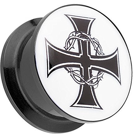 Taffstyle Ohr Plug Flesh Tunnel Piercing Ohrpiercing Kunststoff Schraub Schraubverschluß Picture mit Eisernes Kreuz Motiv 10mm