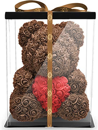 NADIR Rosen Bär Blumenbär mit Geschenkbox, Geburtstagsgeschenk für Frauen, Geschenk für Freundin zum Geburtstag Jahrestag, Rose Bear Teddybär, Geschenk Hochzeitstag