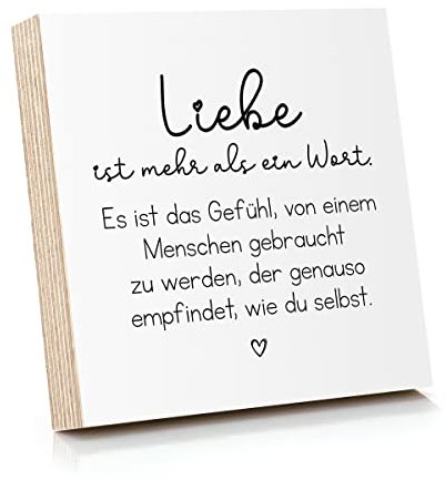 ARTFAVES® Holzbild mit Spruch - Liebe ist mehr als ein Wort | Deko Geschenk zum Thema Liebe/Freundschaft/Familie/Größe: 14,8 x 14,8 cm