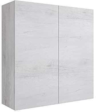 MaMa Store Hängeschrank mit 2 Türen und Öffnungssystem zum Öffnen, laminiert, Eiche Weiß L. 68 x T. 22 x H. 71 cm