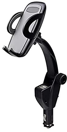 MOVKZACV Support de téléphone de voiture, chargeur de voiture double USB 2 en 1 avec support de montage réglable, support universel pour allume-cigare de voiture à 360 degrés (noir)