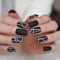 A N K 24 pieces Black false Nails medium length full coverage Glossy fake Artificial nails (Black Strip nail)