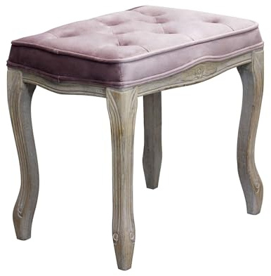 milani home - sgabello basso vintage in velluto rosa, struttura in legno, 50 x 36 x 47 cm