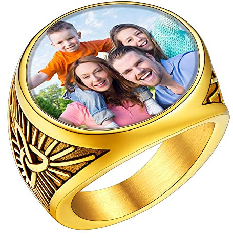 FaithHeart goldener Benutzerdefiniert Fingerring mit Keltischer Knot Symbol Personalilsierter Siegelring mit Foto Text Gravur Herren Damen Bandring für Ihre Freunde und Familie