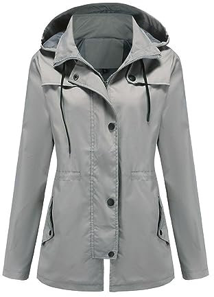 YUNCLOS Femme Blouson Veste de Pluie Mi-Long Imperméable Léger et Respirant Veste à Capuche Coupe-Vent d'Extérieur