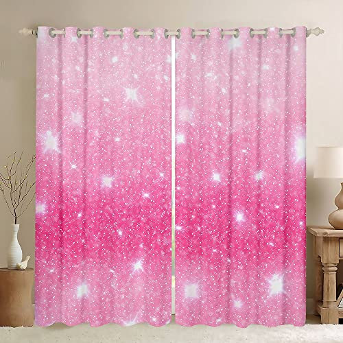 Vorhänge mit Galaxie-Motiv, für Schlafzimmer, Jungen, Mädchen, Glitzer, Pastellfarben, wärmeisoliert, Fenstervorhänge, Funkelnde Sterne, Fensterbehandlung, W46 x L54