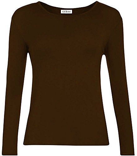 GUBA® Girls T Shirt Long Sleeve Top Kids Plain Basic Uniform T-Shirt Crew Neck Tee Size 5-13 Years (11-12 Years, Brown)