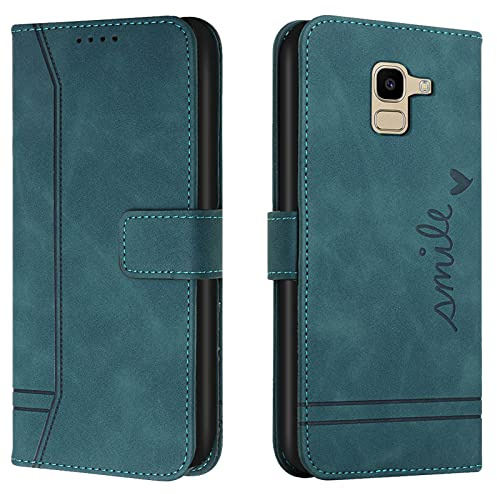 Lihondar Kompatibel mit Samsung Galaxy J6 2018 Hülle, Handyhülle Samsung J6 2018, J6 2018 Leder Klappbar Schutzhülle Tasche Wallet Brieftasche [Ständer] Cover Flip Case für Samsung J6 2018 (Grün)
